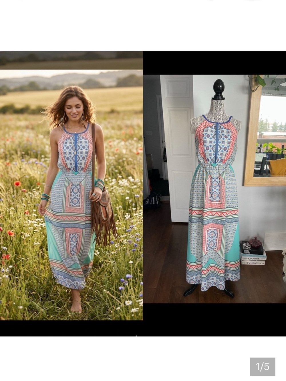Gorgeous Boho Maxi Dress. Stretchy Waist. Large